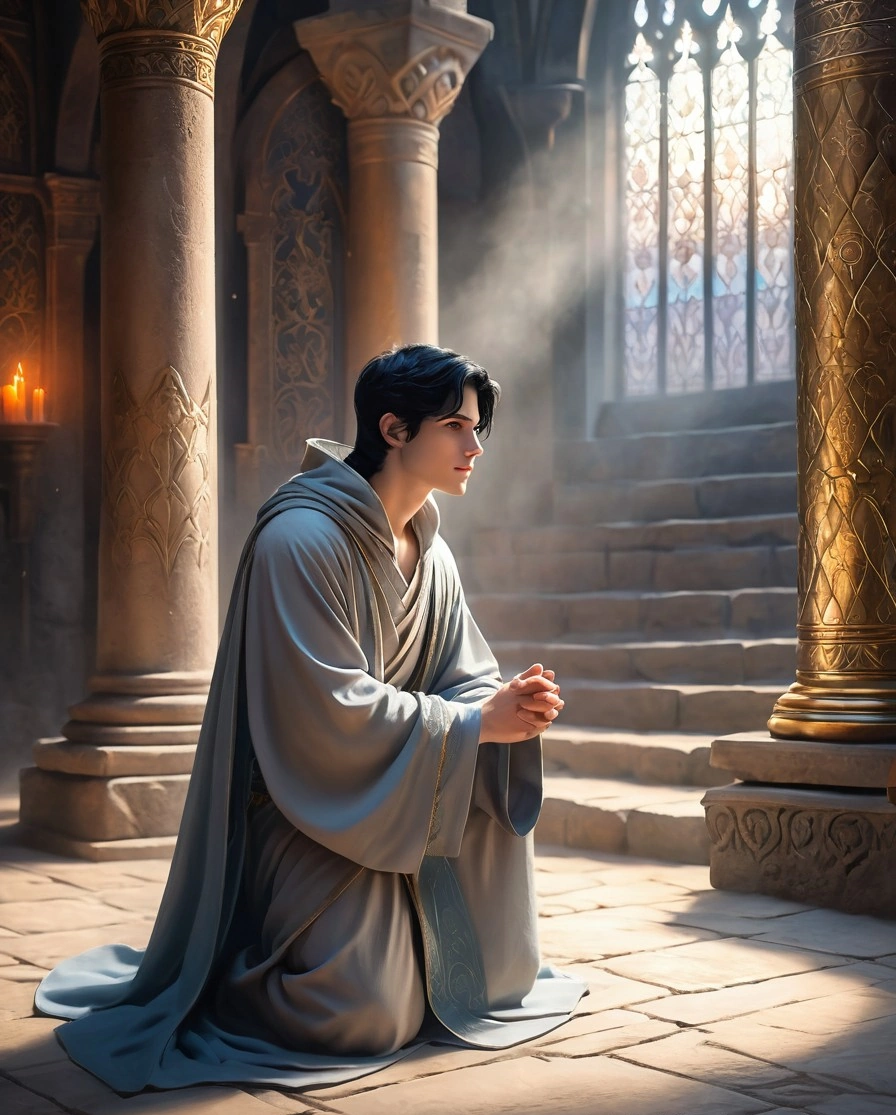 Lionel praying to Hesinde